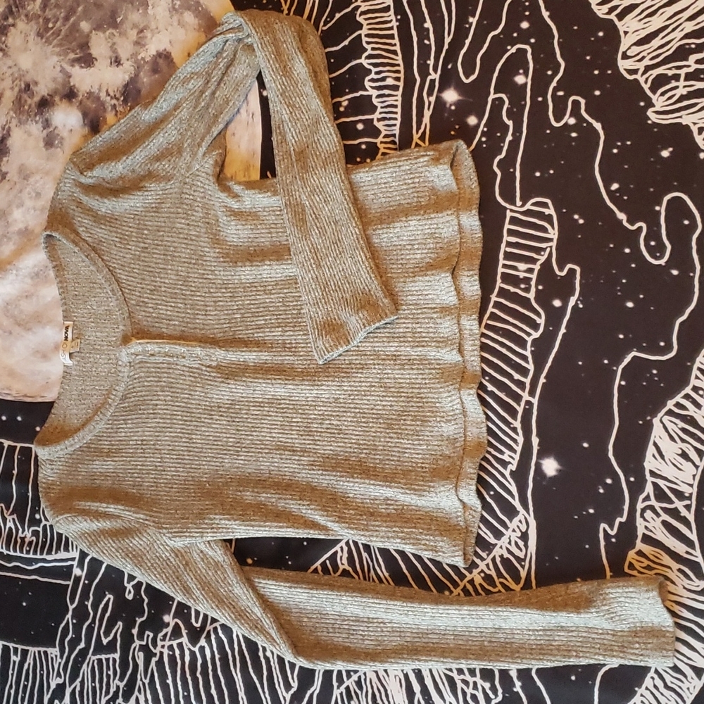 Grey Ribbed Long Sleeve Top